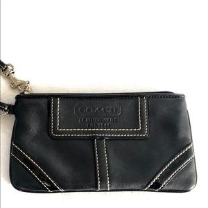 COACH Black Leather Wristlet w/Patent Leather Trim